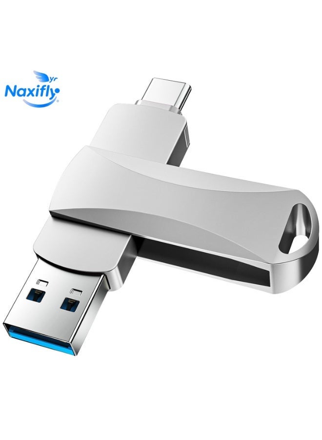 Naxifly USB Flash Drive, 2TB Fast Speed Flash Stick 3.0 Memory Stick Thumb Drive USB C Drive Metal Memory Stick with Type C for Smartphones/MacBook/PC/Tablets (Silver) - Image 1